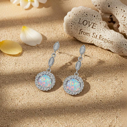Opal & Cubic Zirconia Silver-Plated Halo Drop Earrings
