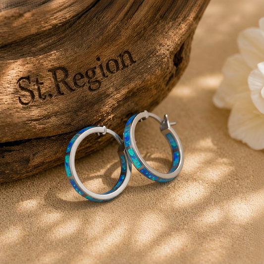Blue Opal & Silver-Plated Block Channel Hoop Earrings