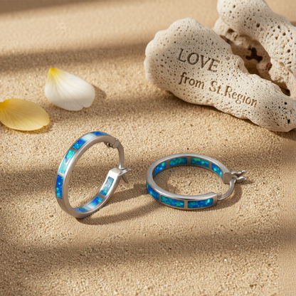 Blue Opal & Silver-Plated Block Channel Hoop Earrings
