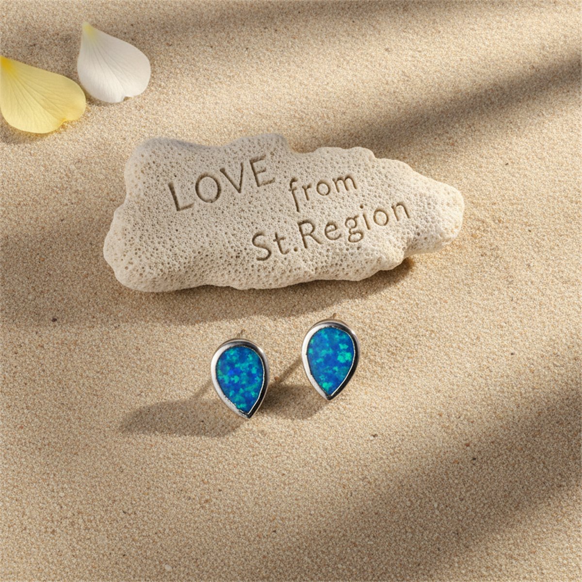 Blue Opal Bezel-Set Pear-Cut Stud Earrings, stud earrings for women, dainty minimalist design, lifestyle look