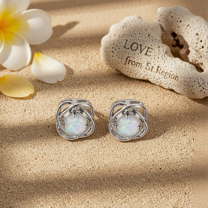 White Opal & Silver-Plated Round Wrapped Stud Earrings