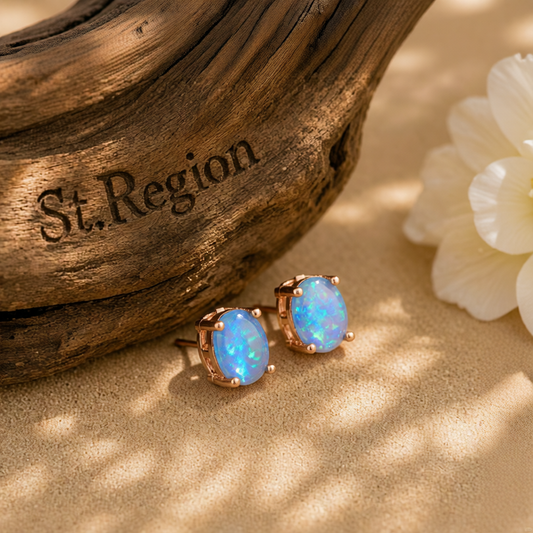 Blue Egg Opal & 18K Gold-Plated Stud Earrings