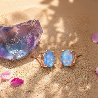 Blue Egg Opal & 18K Gold-Plated Stud Earrings