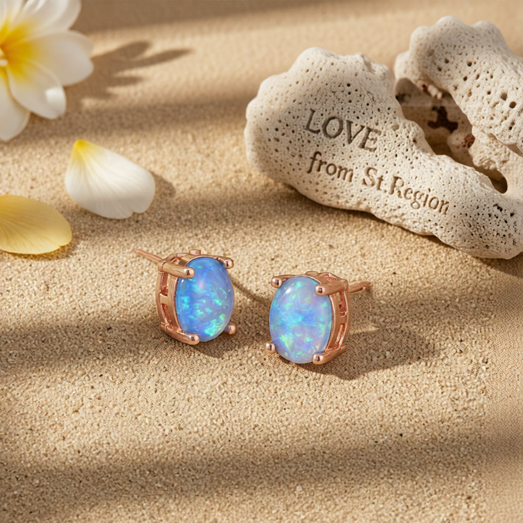 Blue Egg Opal & 18K Gold-Plated Stud Earrings