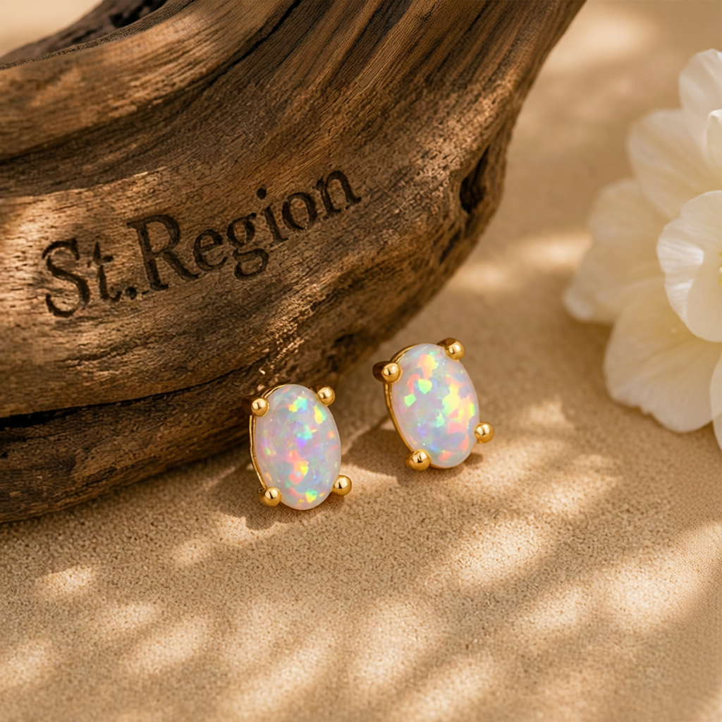 White Egg Opal & 18K Gold-Plated Stud Earrings