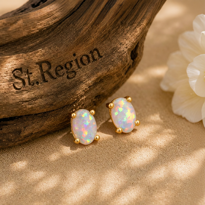White Egg Opal & 18K Gold-Plated Stud Earrings