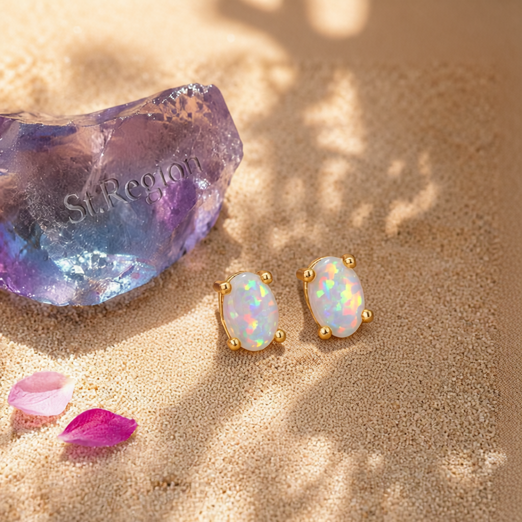 White Egg Opal & 18K Gold-Plated Stud Earrings