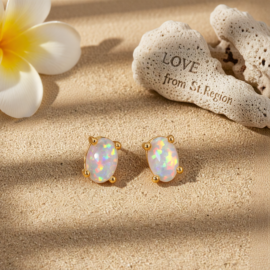White Egg Opal & 18K Gold-Plated Stud Earrings