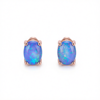Blue Egg Opal & 18K Rose Gold-Plated Stud Earrings