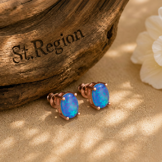 Blue Egg Opal & 18K Rose Gold-Plated Stud Earrings