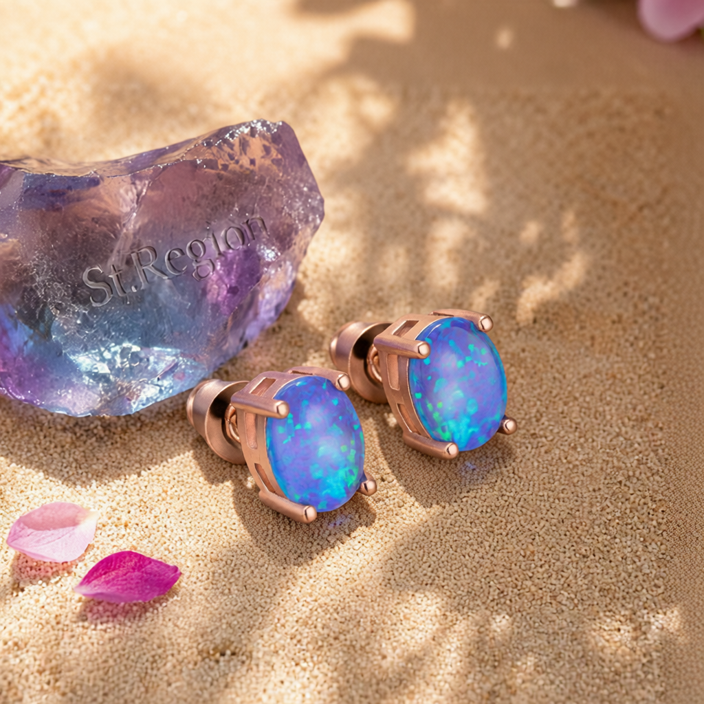 Blue Egg Opal & 18K Rose Gold-Plated Stud Earrings