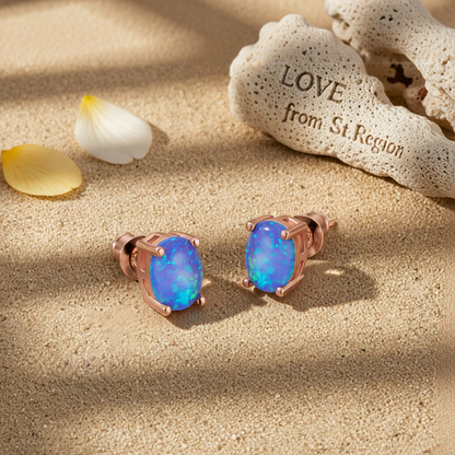 Blue Egg Opal & 18K Rose Gold-Plated Stud Earrings