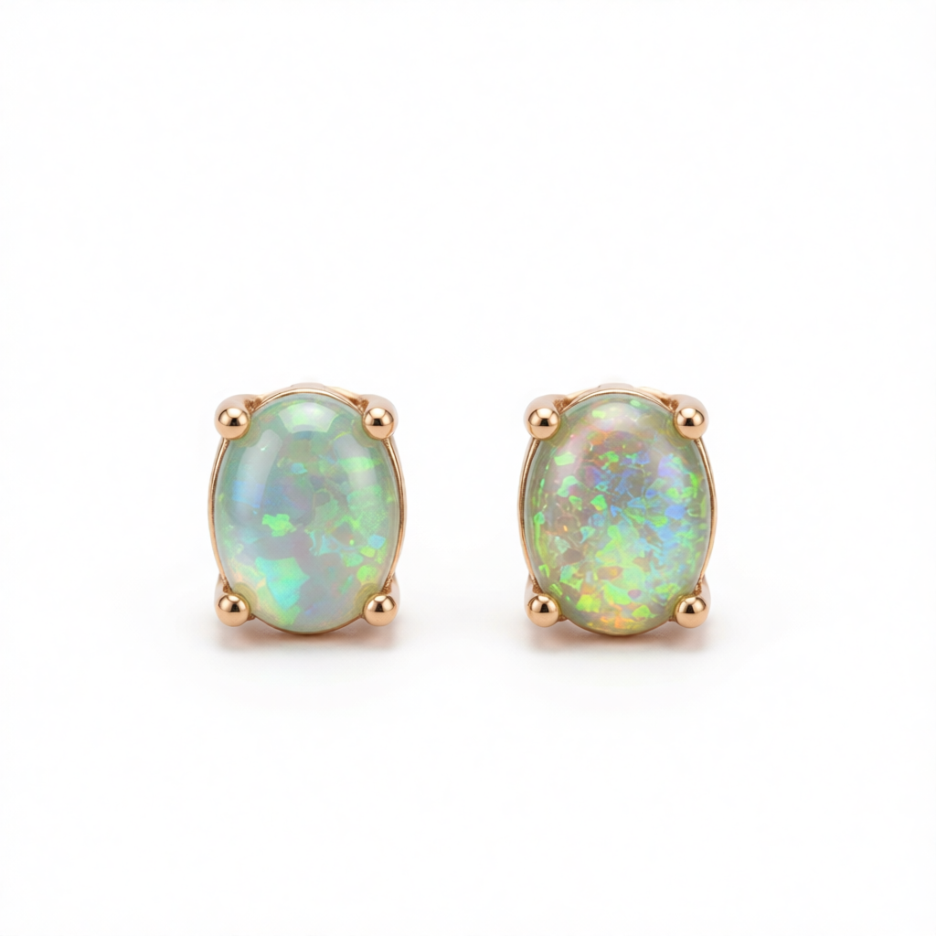 Green Opal & 18K Rose Gold-Plated Oval Stud Earrings