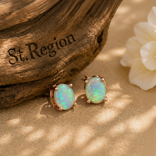Green Opal & 18K Rose Gold-Plated Oval Stud Earrings