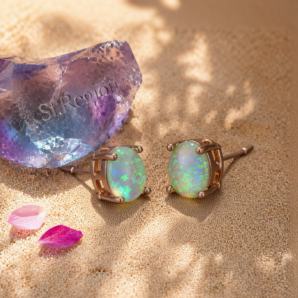Green Opal & 18K Rose Gold-Plated Oval Stud Earrings
