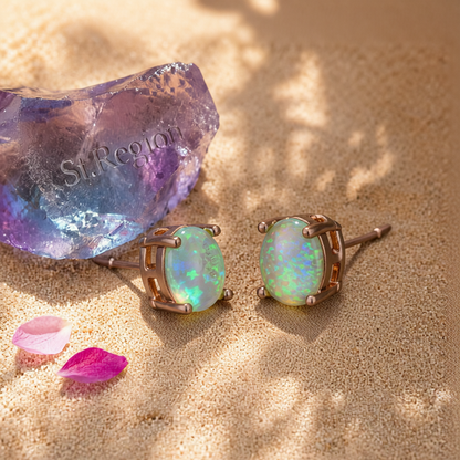 Green Opal & 18K Rose Gold-Plated Oval Stud Earrings
