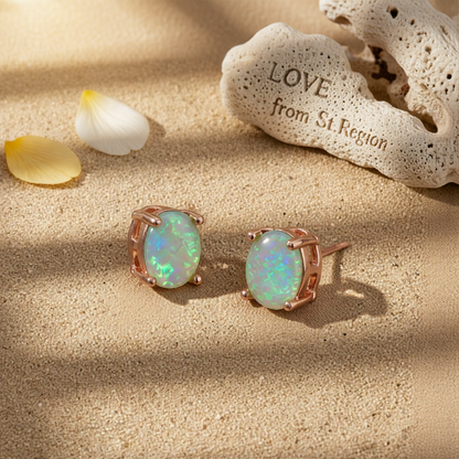 Green Opal & 18K Rose Gold-Plated Oval Stud Earrings