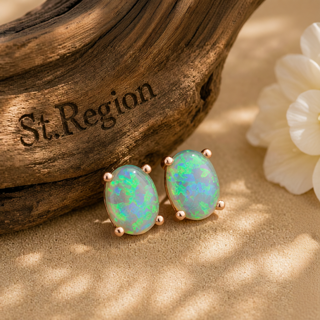 White Egg Opal & 18K Rose Gold-Plated Stud Earrings