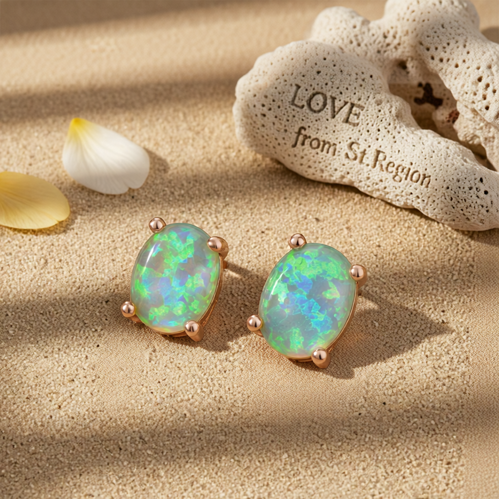 White Egg Opal & 18K Rose Gold-Plated Stud Earrings