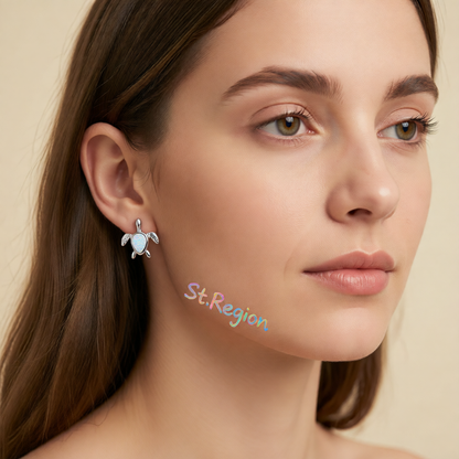 White Opal & Silver-Plated Turtle Stud Earrings