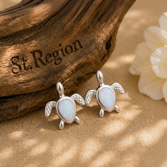 White Opal & Silver-Plated Turtle Stud Earrings