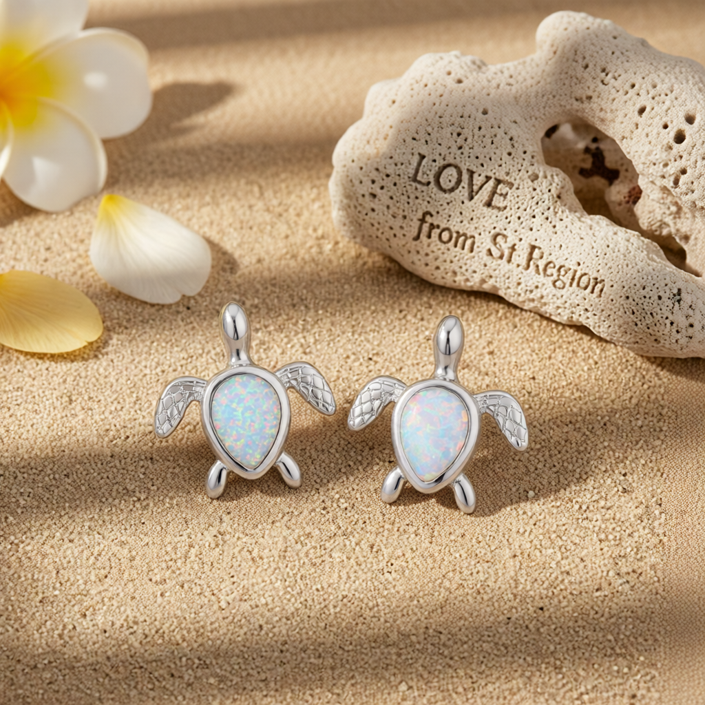 White Opal & Silver-Plated Turtle Stud Earrings