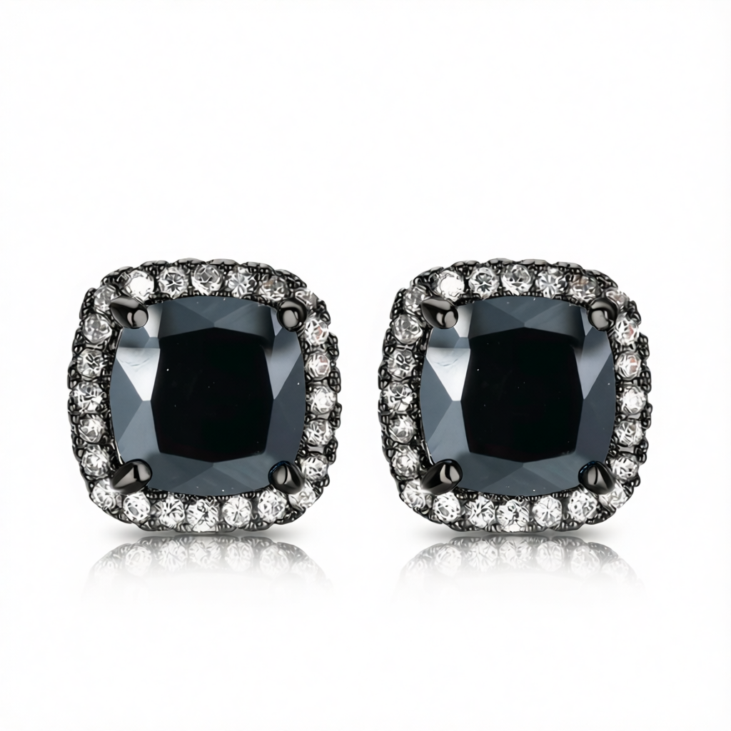 Black Princess Crystal & Rhodium-Plated Halo Stud Earrings