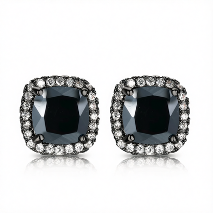 Black Princess Crystal & Rhodium-Plated Halo Stud Earrings