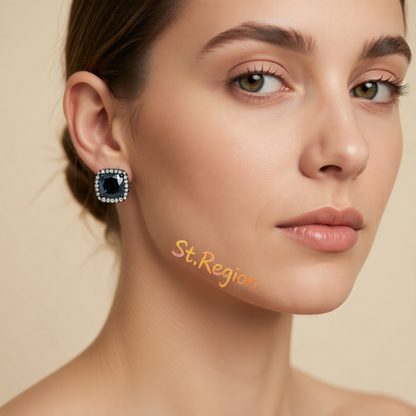 Black Princess Crystal & Rhodium-Plated Halo Stud Earrings