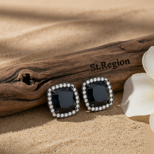 Black Princess Crystal & Rhodium-Plated Halo Stud Earrings