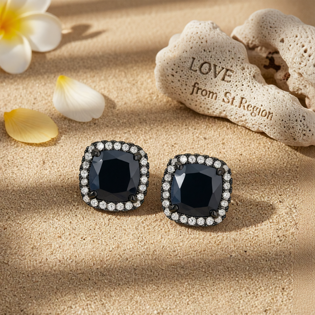 Black Princess Crystal & Rhodium-Plated Halo Stud Earrings