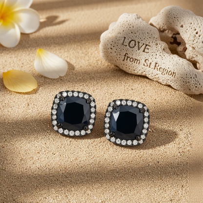 Black Princess Crystal & Rhodium-Plated Halo Stud Earrings