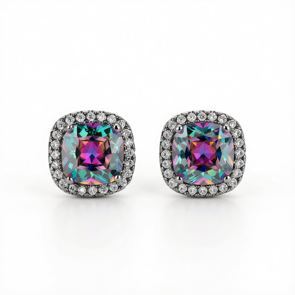 Purple Princess Crystal & Rhodium-Plated Halo Stud Earrings