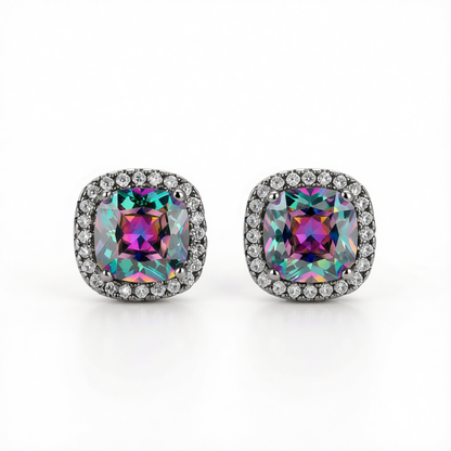 Purple Princess Crystal & Rhodium-Plated Halo Stud Earrings