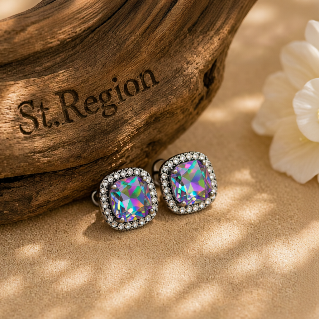Purple Princess Crystal & Rhodium-Plated Halo Stud Earrings