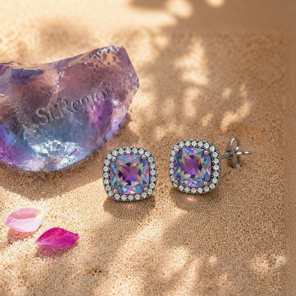 Purple Princess Crystal & Rhodium-Plated Halo Stud Earrings