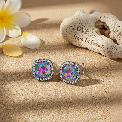 Purple Princess Crystal & Rhodium-Plated Halo Stud Earrings