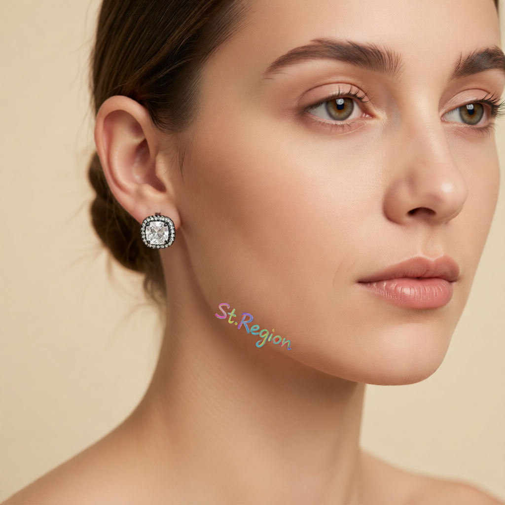 Clear Princess Crystal & Rhodium-Plated Halo Stud Earrings