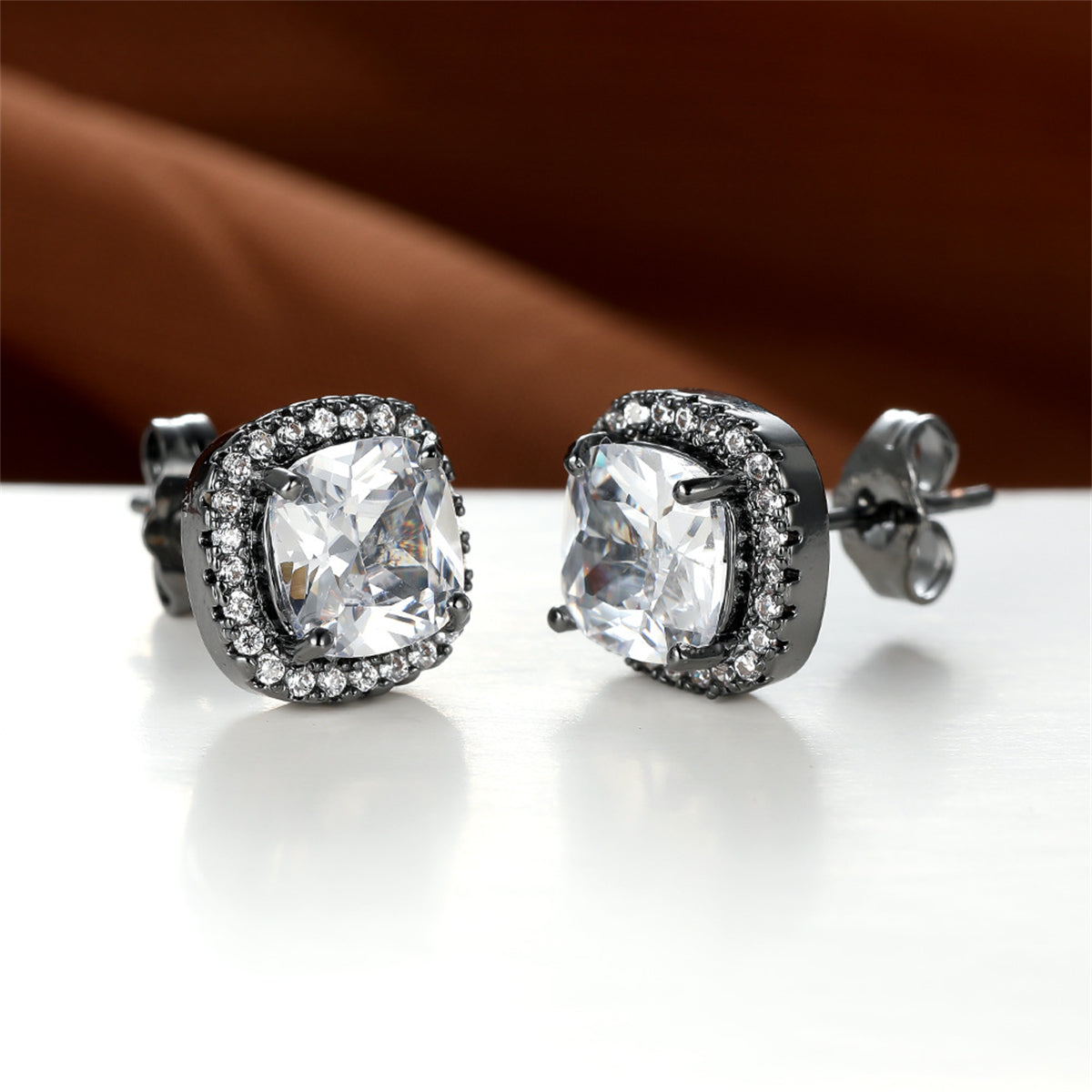 Clear Princess Crystal & Rhodium-Plated Halo Stud Earrings