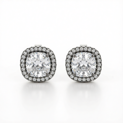 Clear Princess Crystal & Rhodium-Plated Halo Stud Earrings