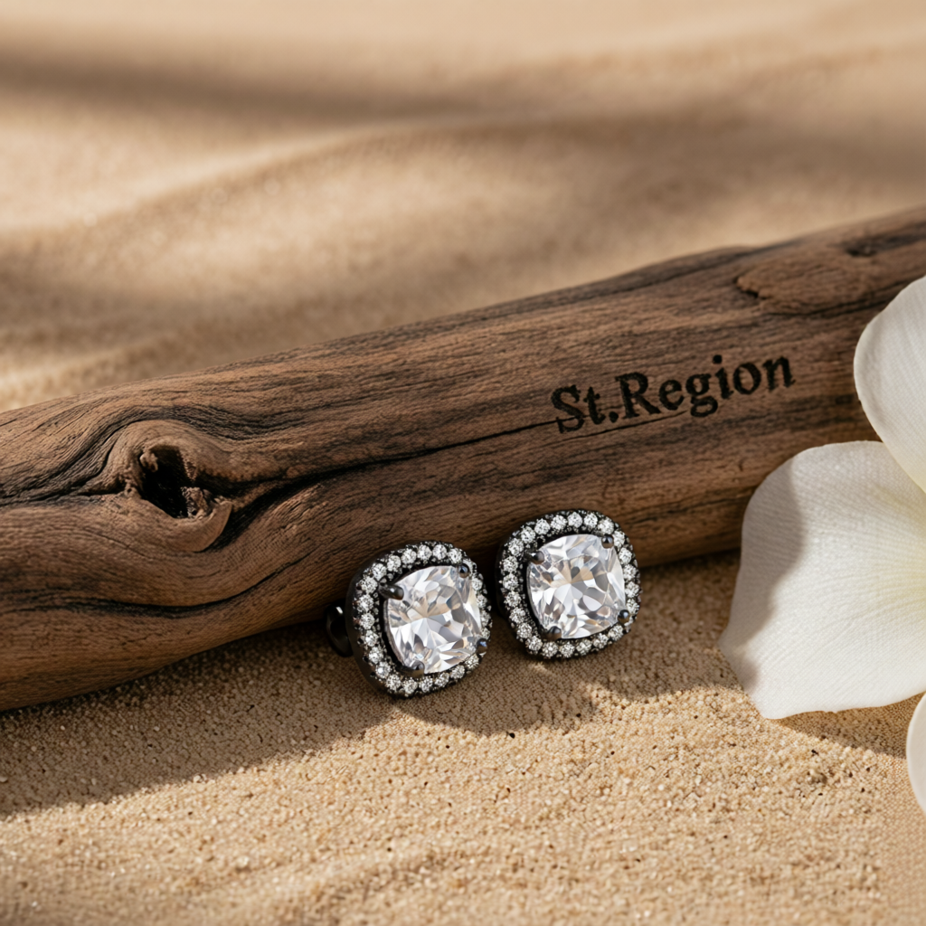 Clear Princess Crystal & Rhodium-Plated Halo Stud Earrings