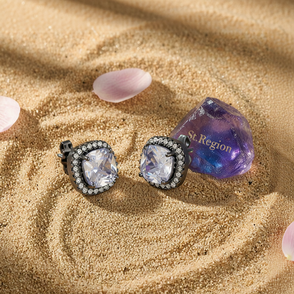 Clear Princess Crystal & Rhodium-Plated Halo Stud Earrings