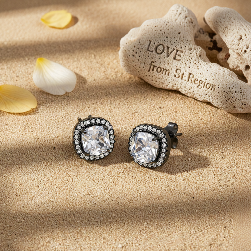 Clear Princess Crystal & Rhodium-Plated Halo Stud Earrings