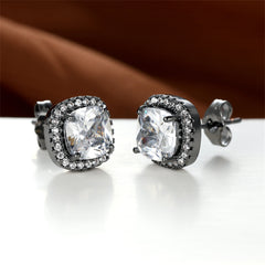 Clear Princess Crystal & Rhodium-Plated Halo Stud Earrings
