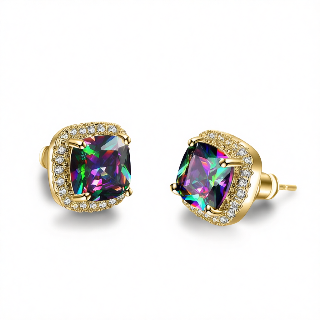 Colored Princess Crystal & Cubic Zirconia 18K Gold-Plated Halo Stud Earrings
