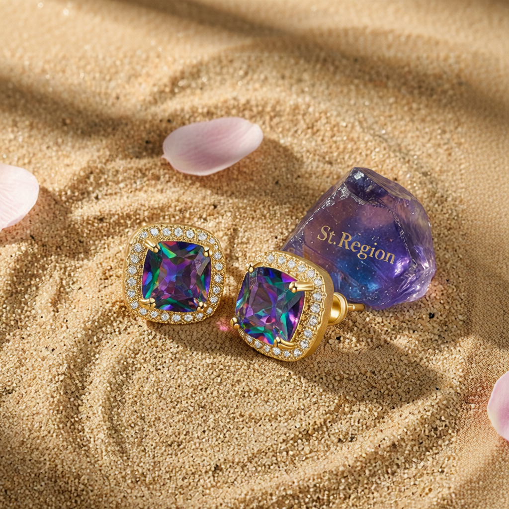 Colored Princess Crystal & Cubic Zirconia 18K Gold-Plated Halo Stud Earrings