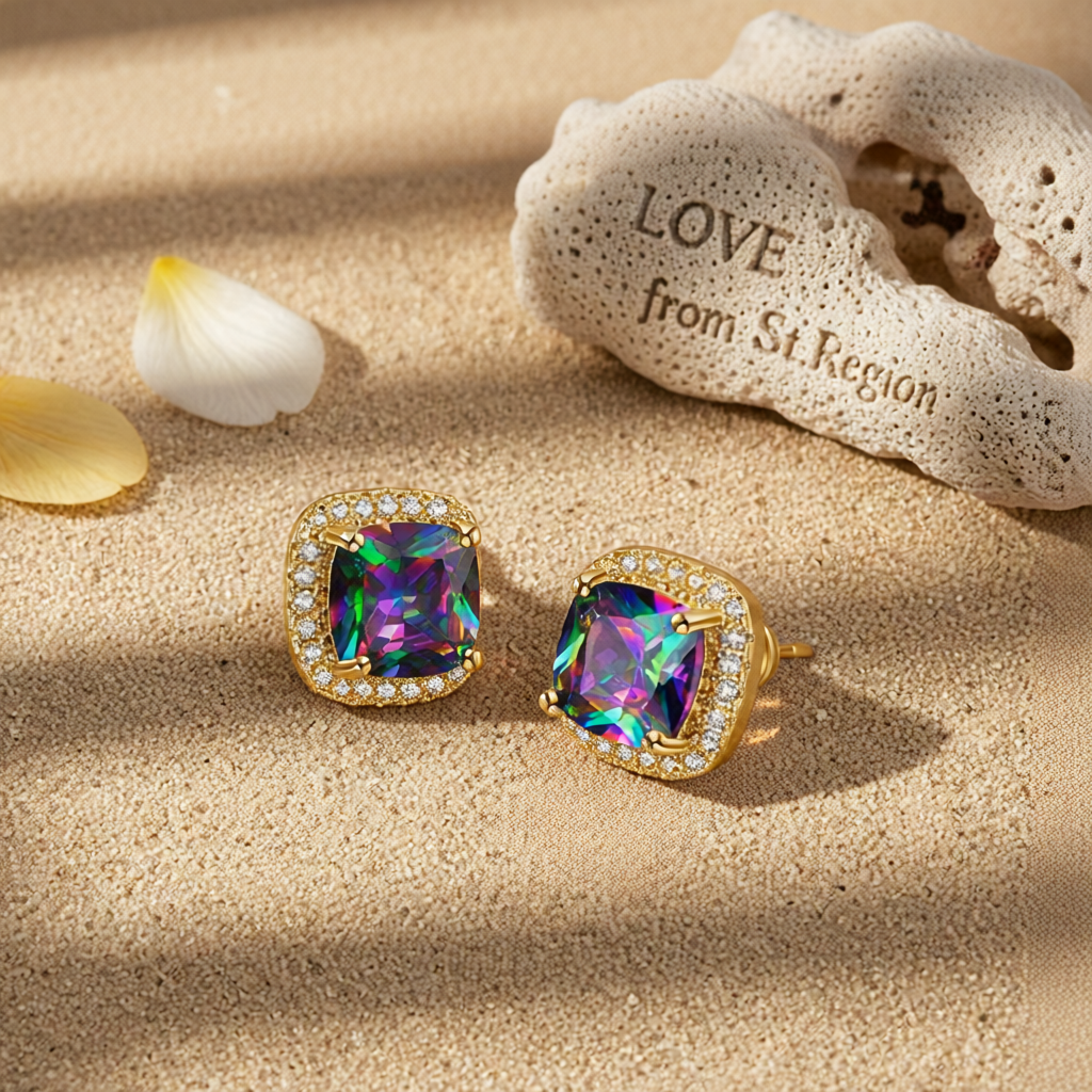 Colored Princess Crystal & Cubic Zirconia 18K Gold-Plated Halo Stud Earrings