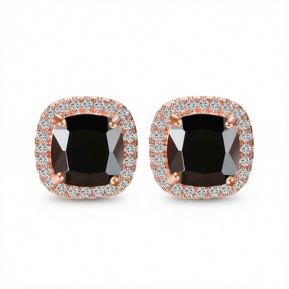 Black Princess Crystal & 18K Rose Gold-Plated Halo Stud Earrings