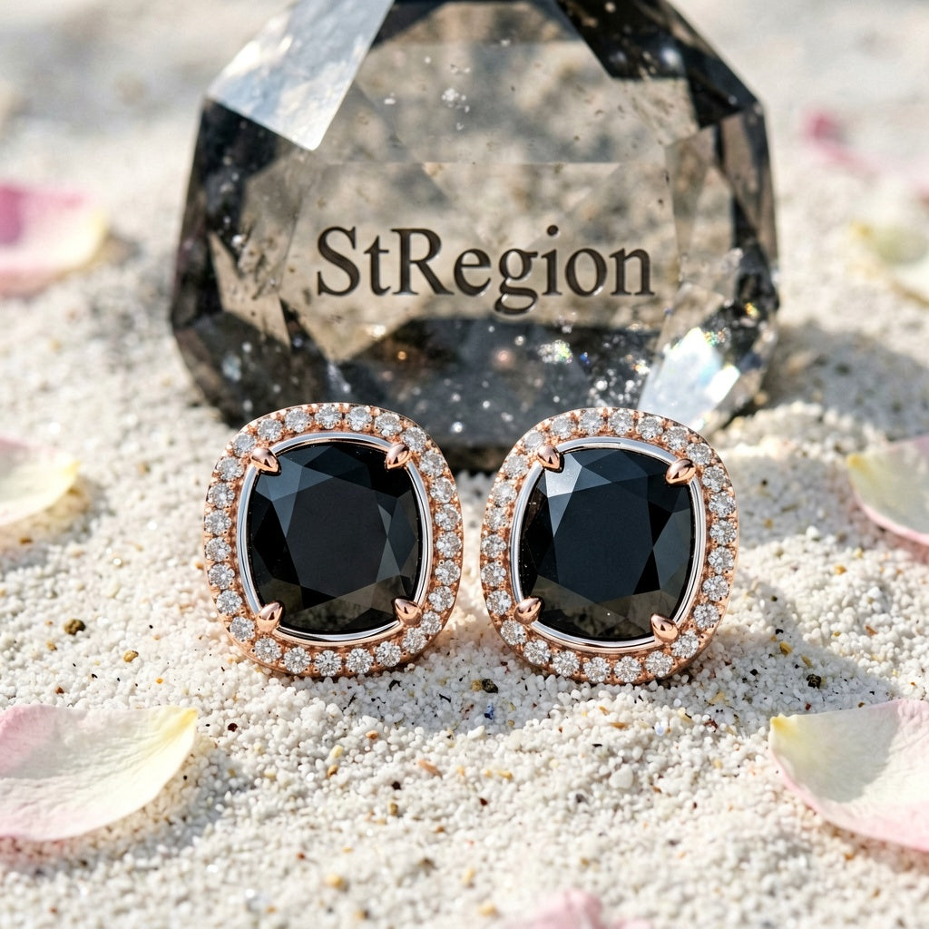 Black Princess Crystal & 18K Rose Gold-Plated Halo Stud Earrings
