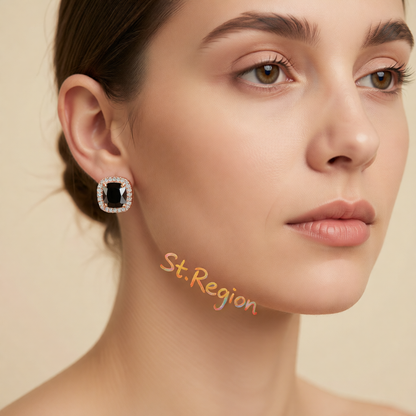 Black Princess Crystal & 18K Rose Gold-Plated Halo Stud Earrings